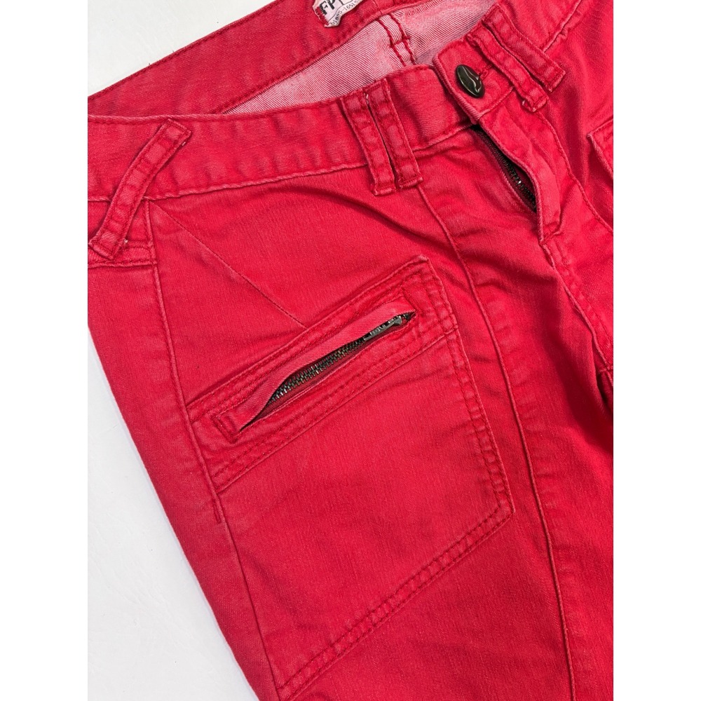 Free People‎ Red Cargo Pants Womens Size 28 Zipper Pockets Moto Style - Picture 6 of 12